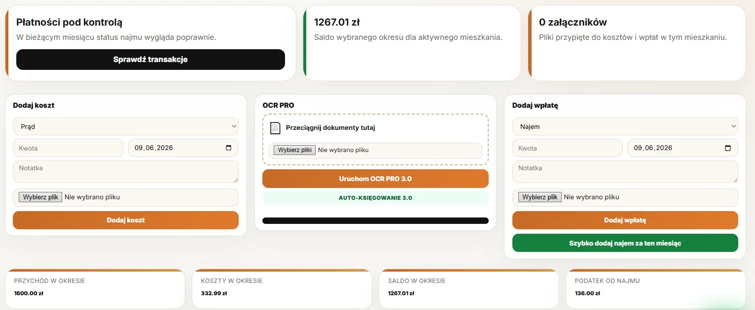 Rzeczywisty widok panelu klienta PureInvest